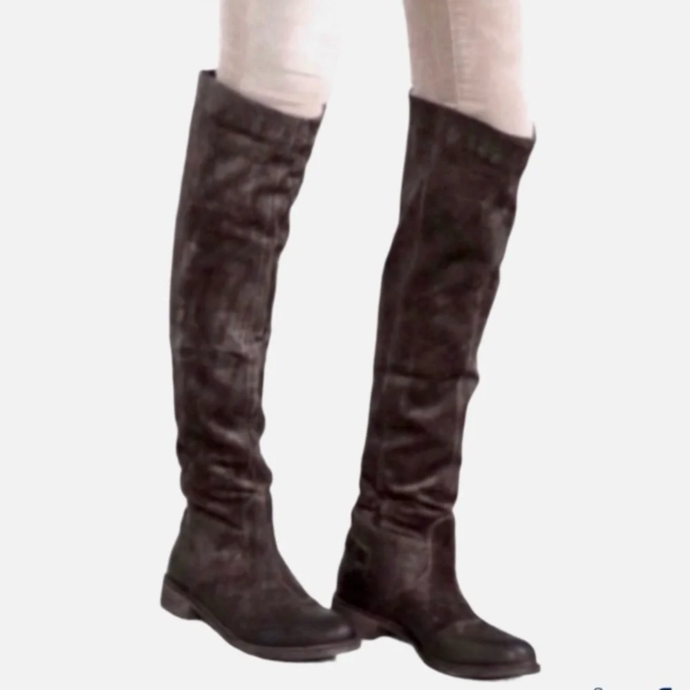 BOUTIQUE 9 Boot ANTHROPOLOGIE NICHOLA Boho Suede Leather Gray Brown Black Size 8